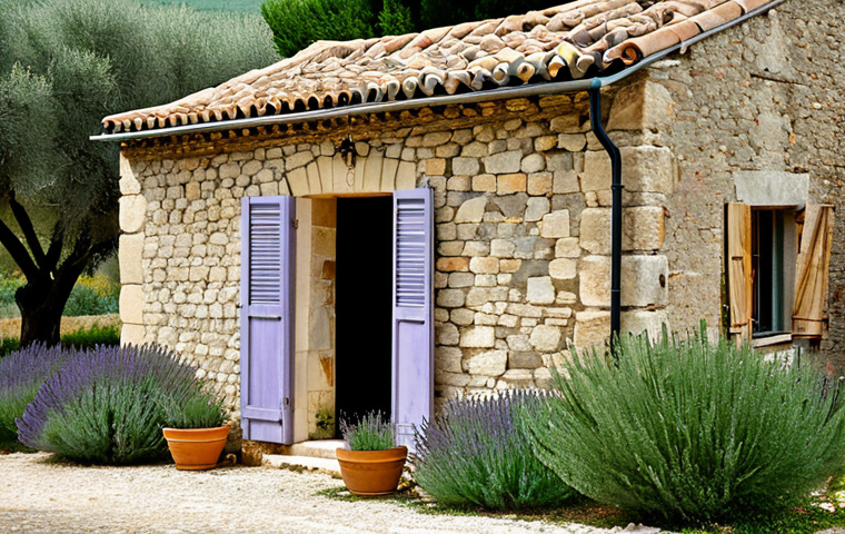 A serene traditional Provençal farmhouse nestled within a sun-drenched landscape of olive groves and lavender fields in rural France. The house features ancient, thick stone walls and a terracotta tile roof, with small, strategically placed windows adorned with rustic wooden shutters. A soft, inviting light emanates from within, suggesting a cool, naturally regulated interior temperature. Professional photography, high detail, architectural photography, natural lighting, well-maintained building, structurally sound, perfect anatomy, correct proportions, natural pose, safe for work, appropriate content, family-friendly, professional quality.