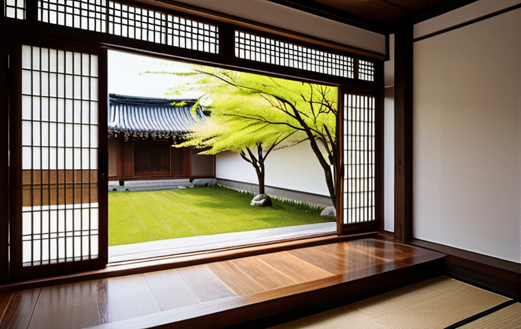 **
"A cozy and inviting interior of a modernized Hanok home, featuring a large window framed in dark wood, overlooking a serene garden with bamboo and cherry blossoms, fully clothed, appropriate content, safe for work, perfect anatomy, natural proportions, professional interior design photography, high quality, family-friendly, modest decor, warm lighting."
**