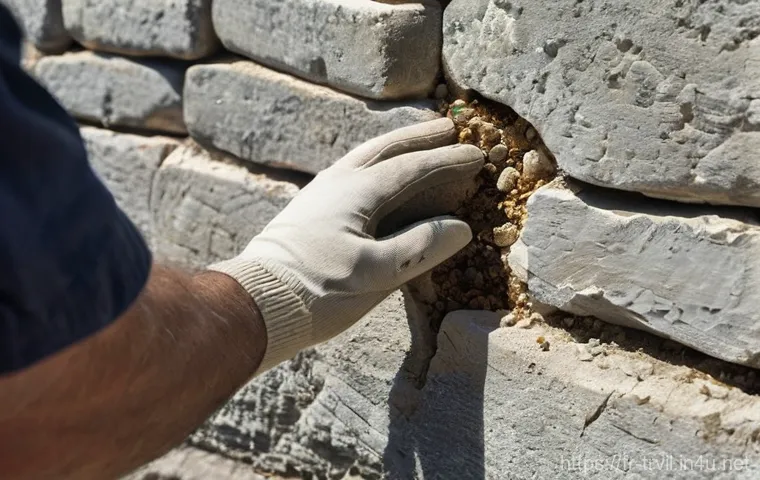 한옥의 내구성 평가 - **Prompt:** A detailed close-up of the ancient stone foundation of a French 'Maison de Caractère'. T...