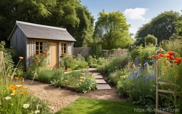 전통주택 조경 - **A traditional French countryside garden in late spring.** The scene features a charming, old stone... 전통주택 조경 - **A traditional French countryside garden in late spring.** The scene features a charming, old stone...