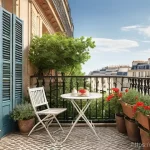 Home 10 전통주택의 발코니와 테라스 - **Prompt: "An elegant, narrow Parisian Haussmannian balcony on the 5th floor, bathed in soft, early ...