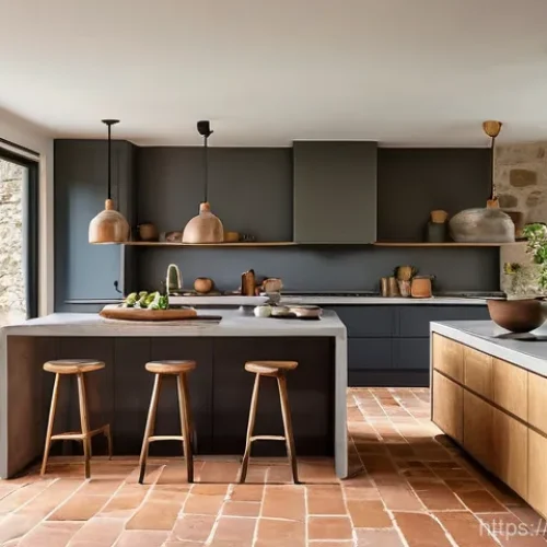 Home 21 전통주택과 현대적 수리기술 - **Prompt: Renovated French Farmhouse Kitchen and Living Area**
"A beautifully renovated 17th-cen...