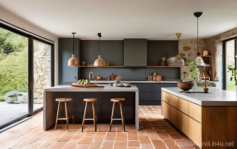 전통주택과 현대적 수리기술 - **Prompt: Renovated French Farmhouse Kitchen and Living Area**
    "A beautifully renovated 17th-cen...