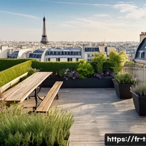 Home 7 전통주택의 옥상 정원 - **A Serene Parisian Rooftop Garden:** A breathtaking wide shot showcasing an expansive, lush green r...